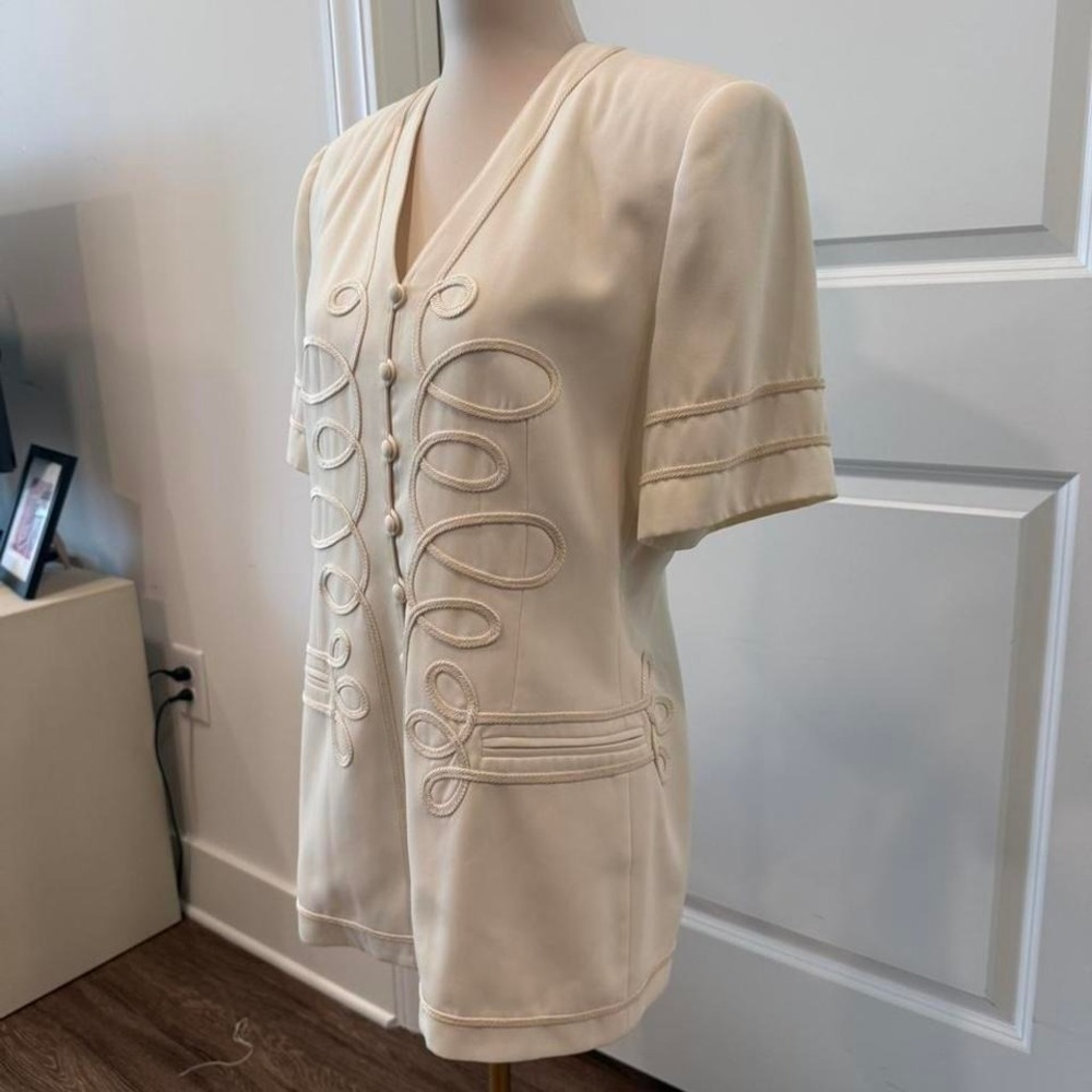 Vintage Chancelle Cream Blouse Soutache Rope Detail Button Front Short Sleeve 12 - Picture 4 of 8